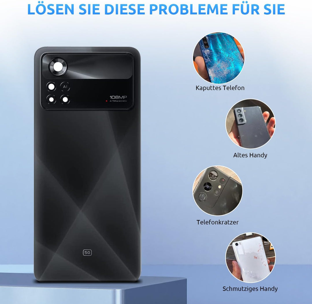 Eonpam Akkudeckel für Xiaomi Poco X4 Pro Rückseite Glas Original Backcover Back Glas Ersatz Reparatu