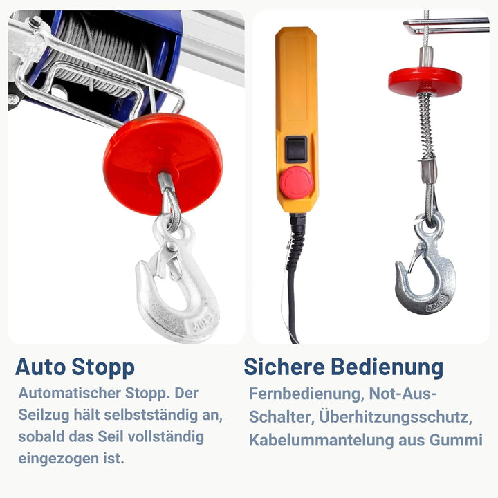 Pallit elektrische Seilwinde HOIST | 125 kg/12 m | 250 kg/6 m | inkl. Fernbedienung mit 1,6 m Kabell