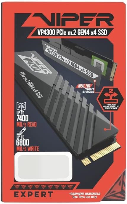 Patriot Viper VP4300, 1TB PCIe Gen4 x4 NVMe M.2 SSD, bis zu 7400MB/s sequenzielle Lese- und 5500MB/s
