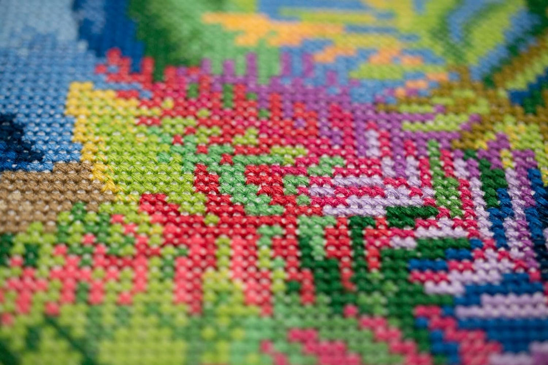 Riolis Kreuzstich Set Das Zeitalter der Dinosaurier, Zählmuster, 40x40cm