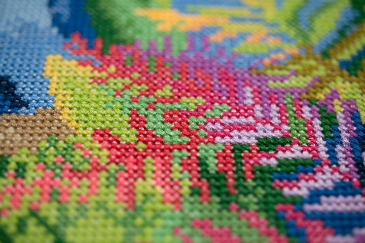 Riolis Kreuzstich Set Das Zeitalter der Dinosaurier, Zählmuster, 40x40cm