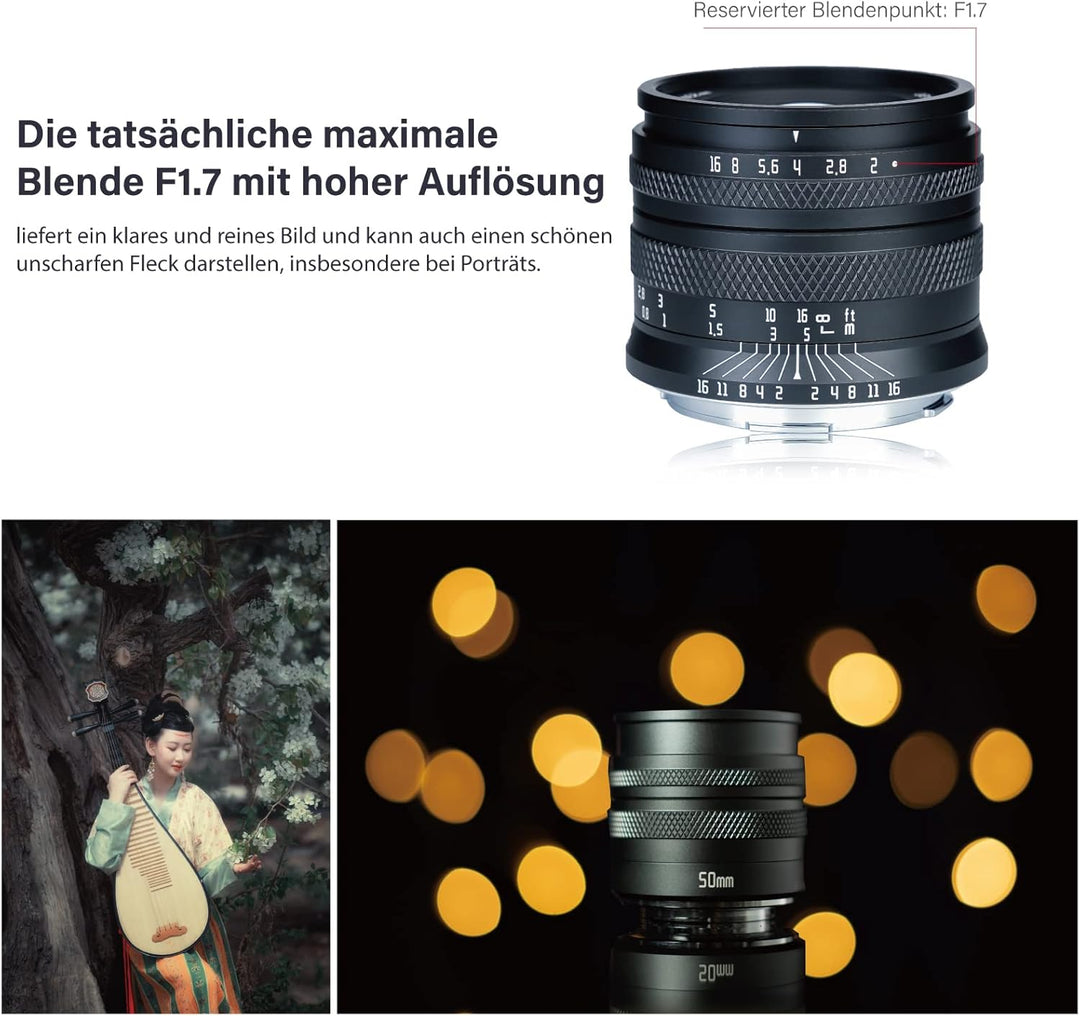 AstrHori 50mm F2.0 Objektiv mit grosser Blende Manuelles Vollformat-Objektiv Kompatibel mit Fuji Fuj