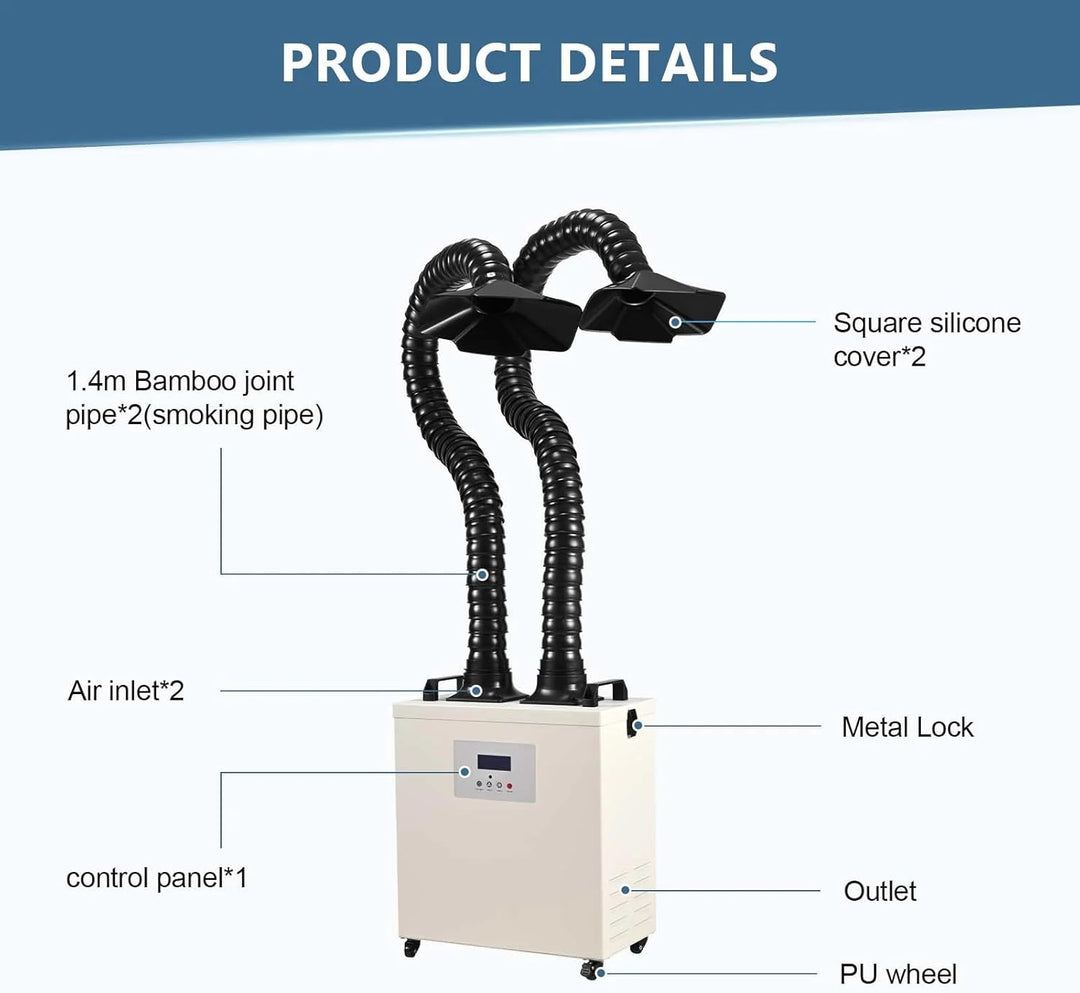 Monport Industrielle 220W Rauchabsauger mit 3-Schichten-Filter Dual Port, geräuscharmes, Leistungsst