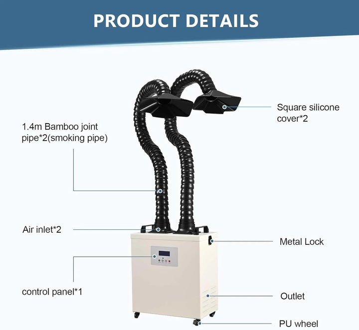 Monport Industrielle 220W Rauchabsauger mit 3-Schichten-Filter Dual Port, geräuscharmes, Leistungsst