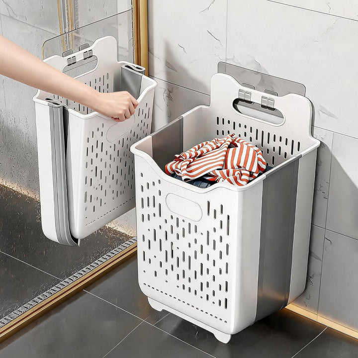 Faltbarer Wäschekorb 2er Set, Wandmontage, bodenstehend mit Griff, 45L+18L | faltbarer wäschekorb