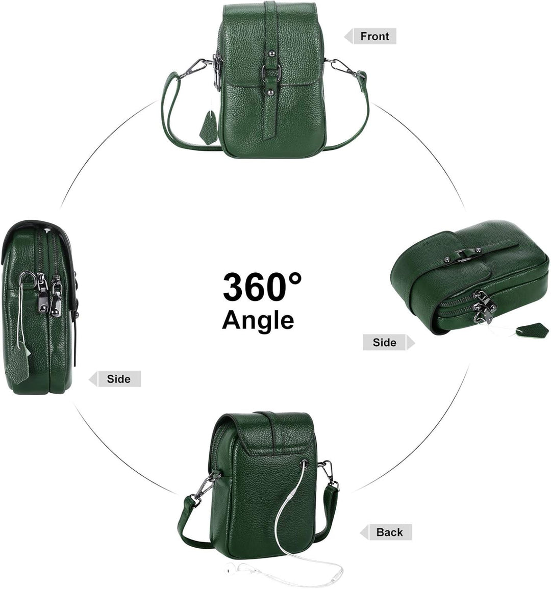 HAWEE Mode Damen Handytasche mit Riemen Echtes Leder Crossbody Handy Umhängetasche Leicht Damen Schu