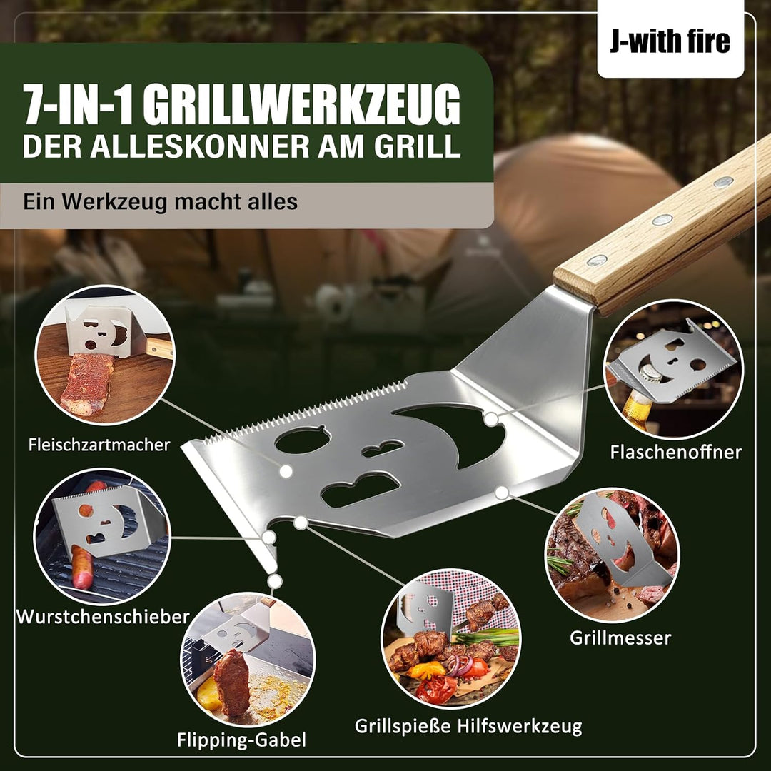 7 in 1 Grillspachtel, Einzigartige Grillwerkzeuge, Eingebautes Grillbesteck-Set, Grillzubehör, Grill