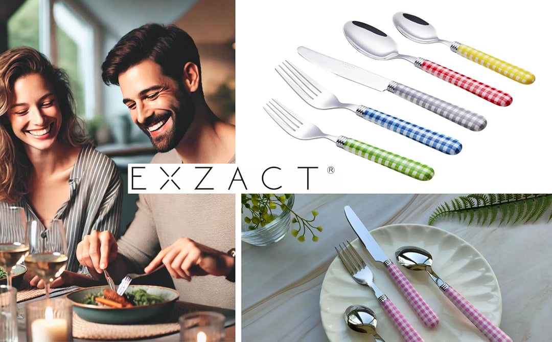 EXZACT Color Edelstahl-Besteck Set 24 Stück - 6 x Tafelgabeln, 6 x Tafelmesser, 6 x Abendessen Löffe