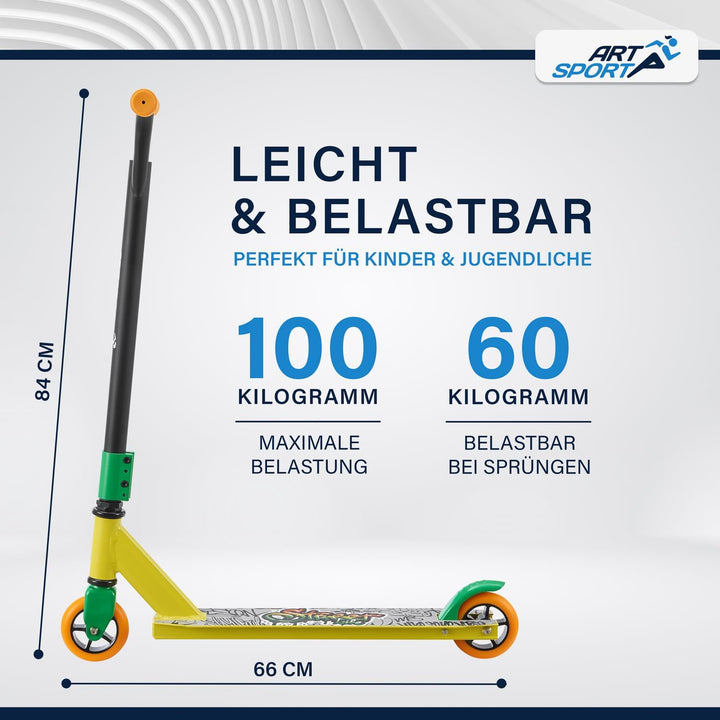 ArtSport Stunt Scooter mit 360° Lenkung, ABEC 9 Kugellager, 100 mm PU Räder & Griptape, Funscooter f