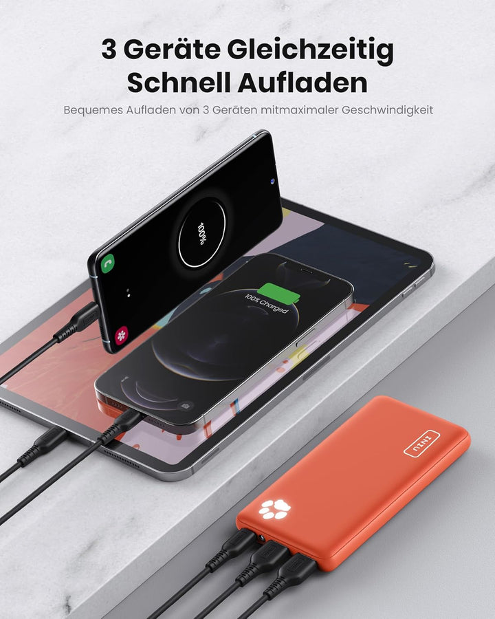 Power Bank, INIU Ultra Sottile & Leggero Powerbank 10000mAh Doppia Uscita 3A ad Alta Velocità, Porta
