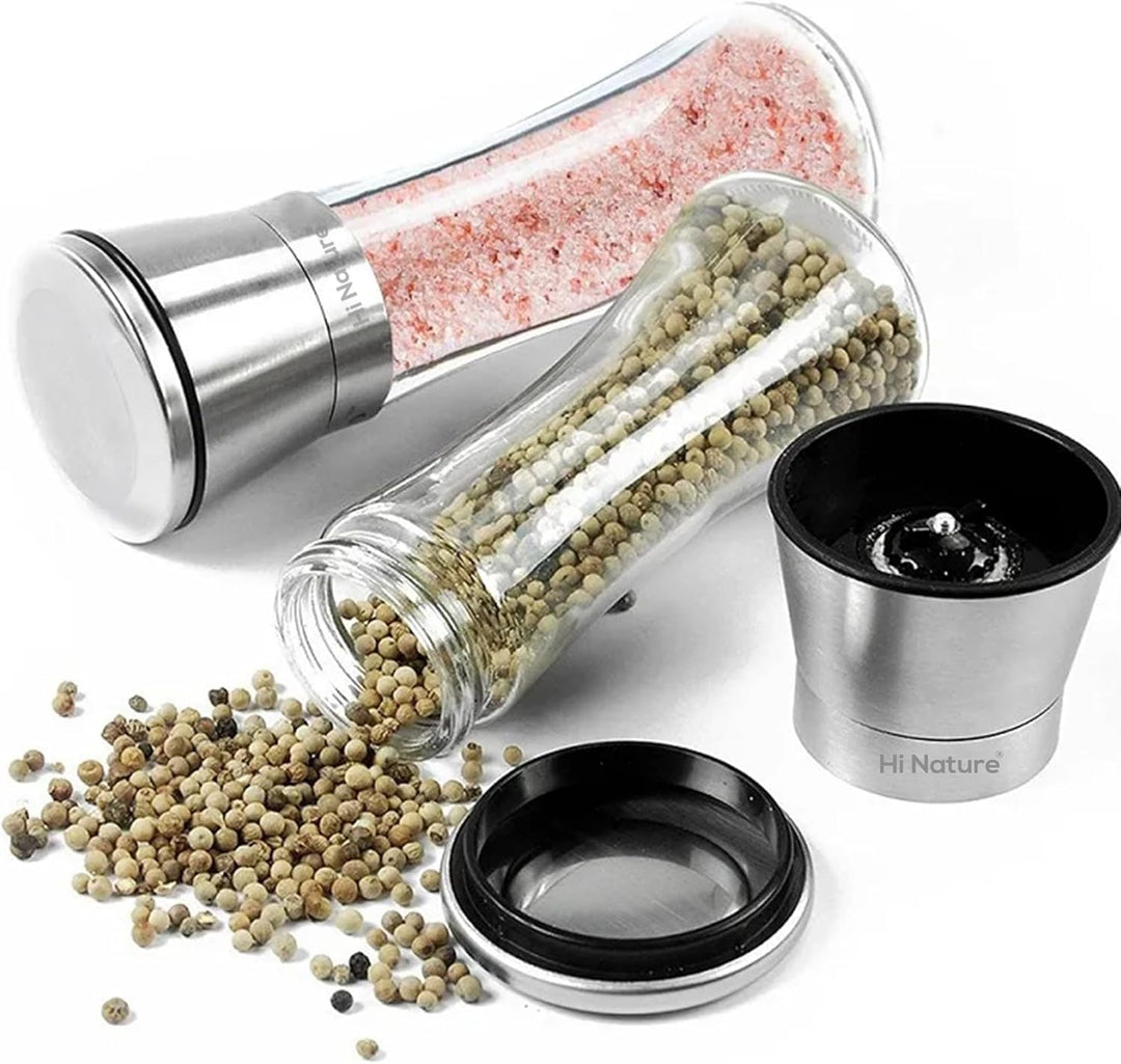 Salz- und Pfeffermühlen Set – Manuelle Pfeffermühle & Salzmühle mit einstellbarem Keramikmahlwerk, E