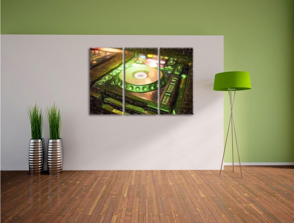 Pixxprint Grün beleuchteter DJ Pult als Leinwandbild/Grösse: 3 Teilig (120x80 cm) cm/Wandbild/Kunstd