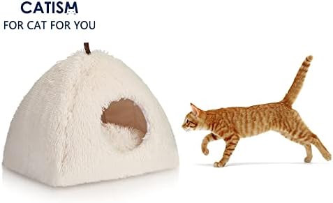 CATISM Katzenbett Waschbar Katzenschlafplatz für Katzen Katzenhöhle Plüsch Haustier Katzenkopfkissen