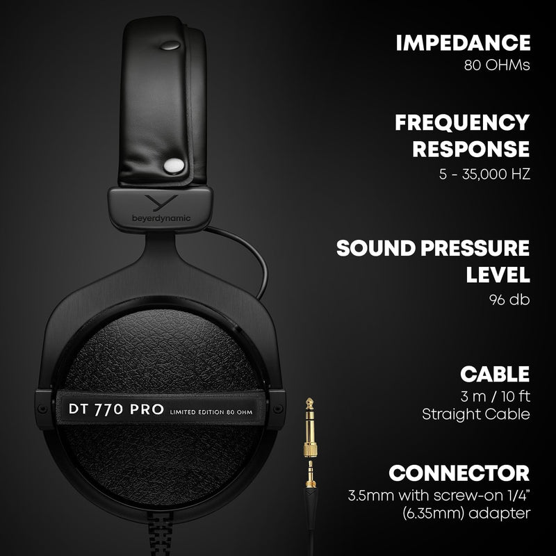 beyerdynamic DT 770 PRO 80 Ohm Black Limited Edition Geschlossene Bauweise, kabelgebunden für profes