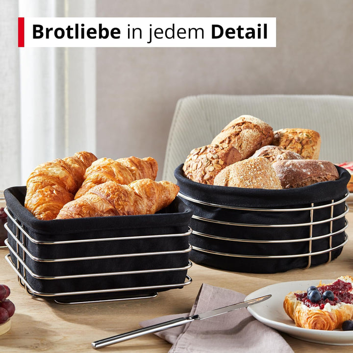 Meisterkoch Brotkorb aus Metall mit Stoffeinsatz, rund 20 cm, Brötchenkorb aus Edelstahl, Stoffeinla