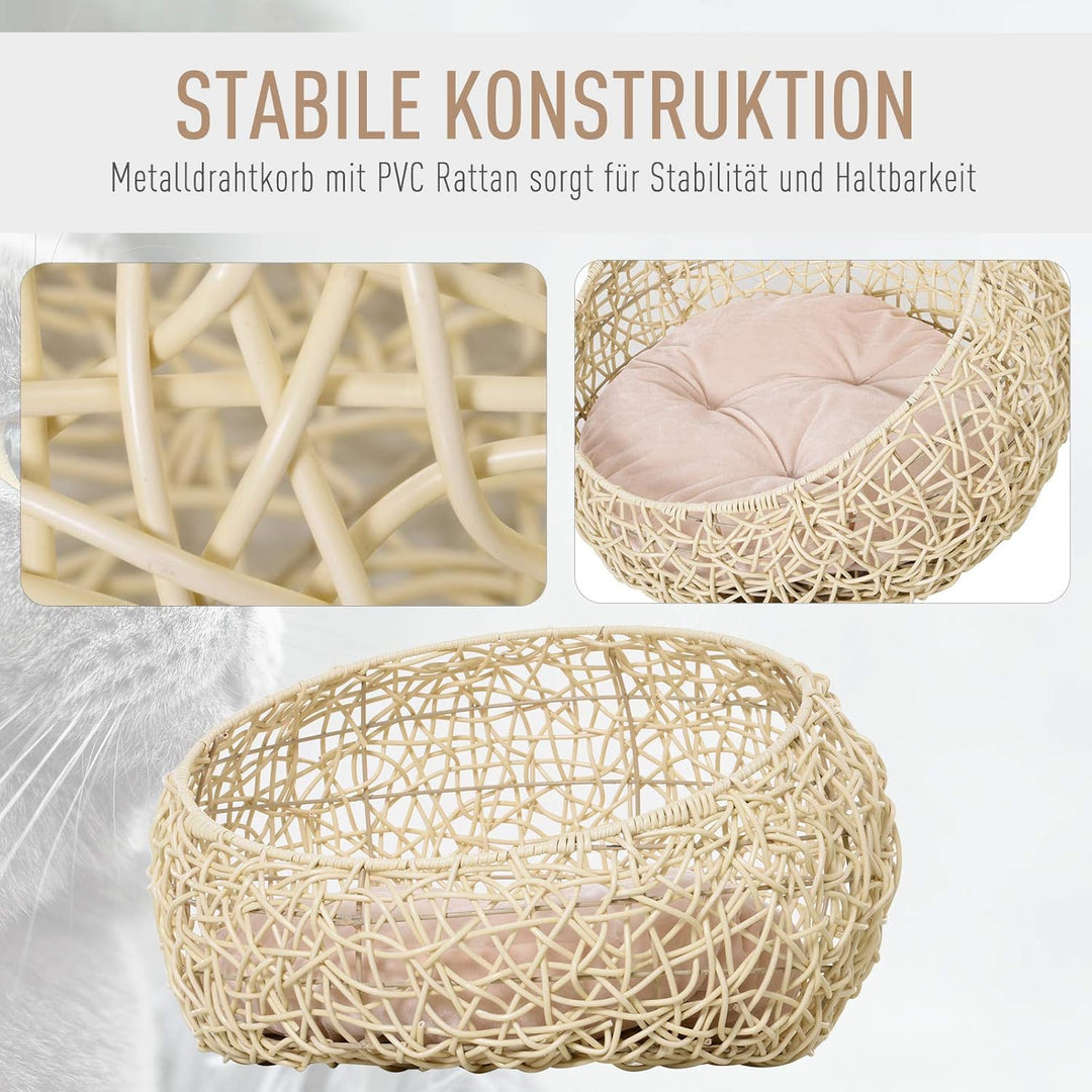 PawHut Rattan Katzenhöhle Katzenbett Katzenhaus mit Kissen Katzenzelt Haustierhaus für Katzen Hunde