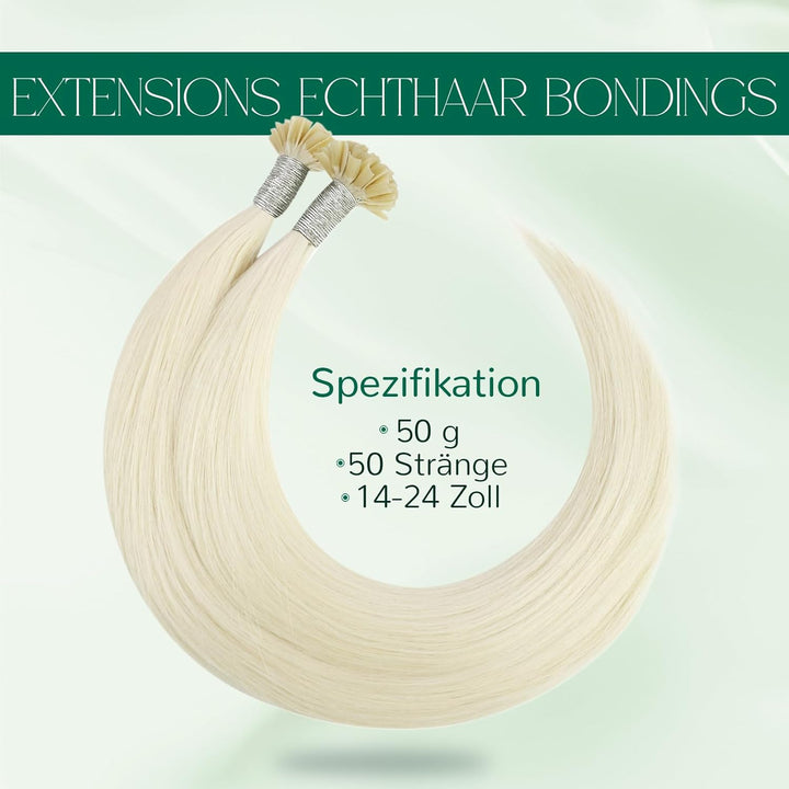 Easyouth Extensions Echthaar Bondings Blond Echthaar Bonding Extensions Keratin Platinblond 55cm Bon