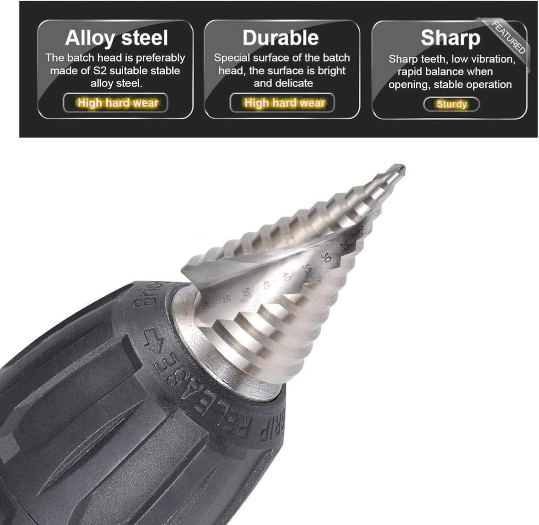 Hotiko HSS Stufenbohrer [12mm Schaft] Kegelbohrer Ø 6-60mm Schälbohrer ideal für Metall, Holz, Kunst