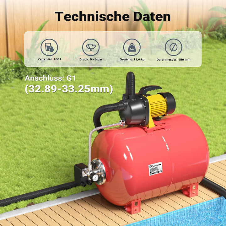 Ausdehnungsgefäss 100L für Hauswasserwerke und Druckerhöhungsanlagen mit EPDM Membran für Trinkwasse