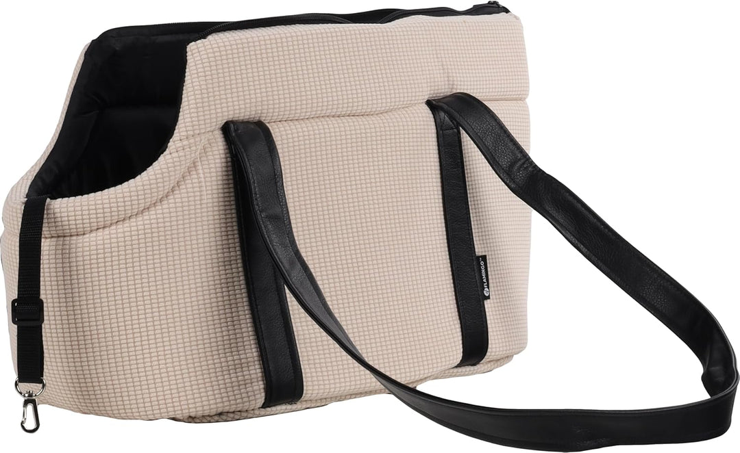 Hundetasche - Tragetasche Aaliyah Weiss – 46x23x25cm – Polyester – Öffnung Oben – herausnehmbares Ki