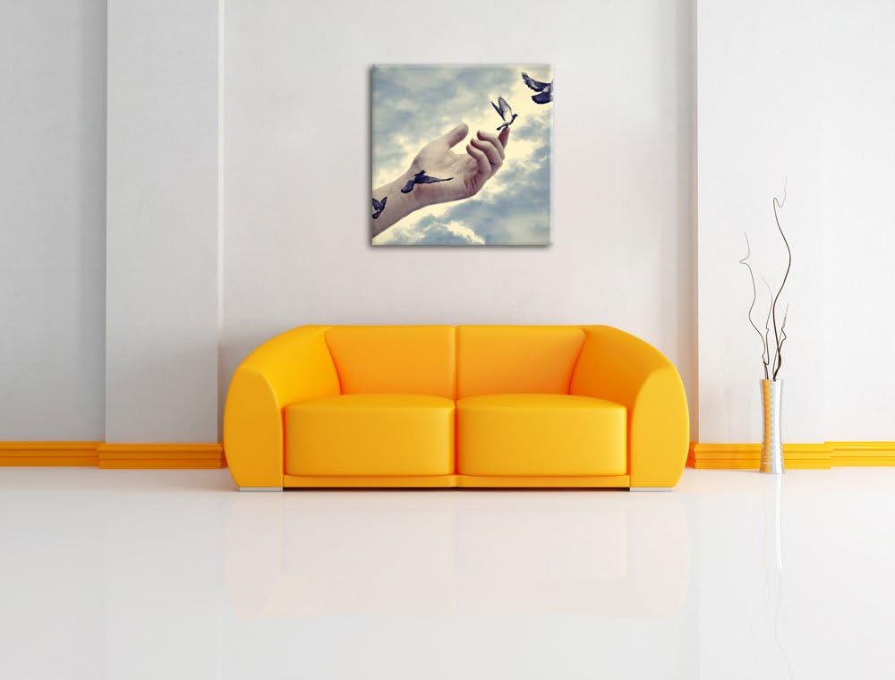 Pixxprint Vögel fliegen in die Freiheit, Format: 70x70 auf Leinwand, 70x70