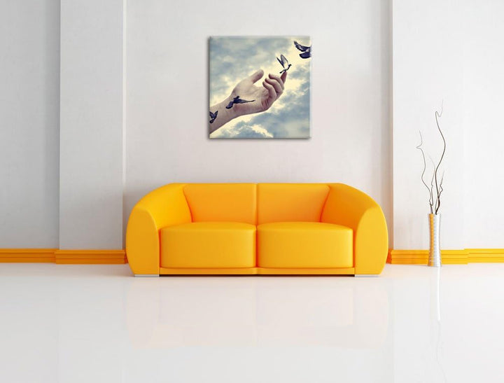 Pixxprint Vögel fliegen in die Freiheit, Format: 70x70 auf Leinwand, 70x70