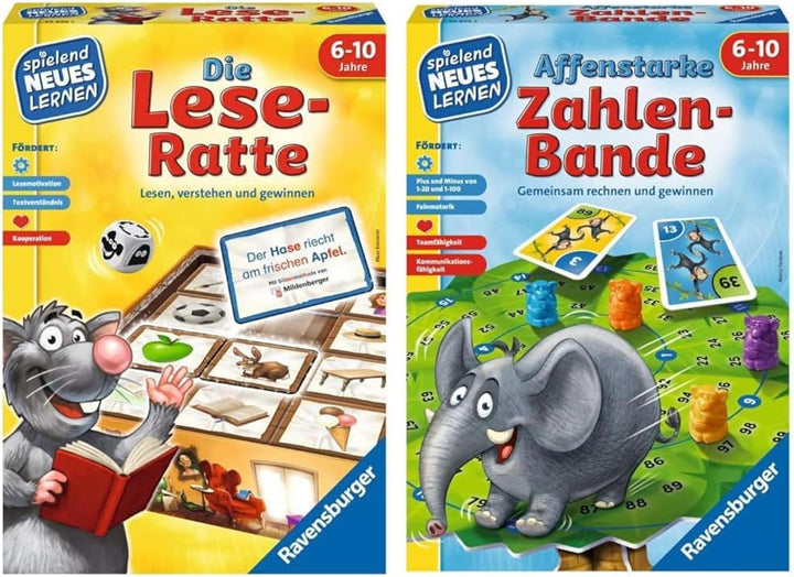 Ravensburger 24956 - Die Lese-Ratte - Spielen und Lernen für Kinder & 24973 - Affenstarke Zahlen-Ban