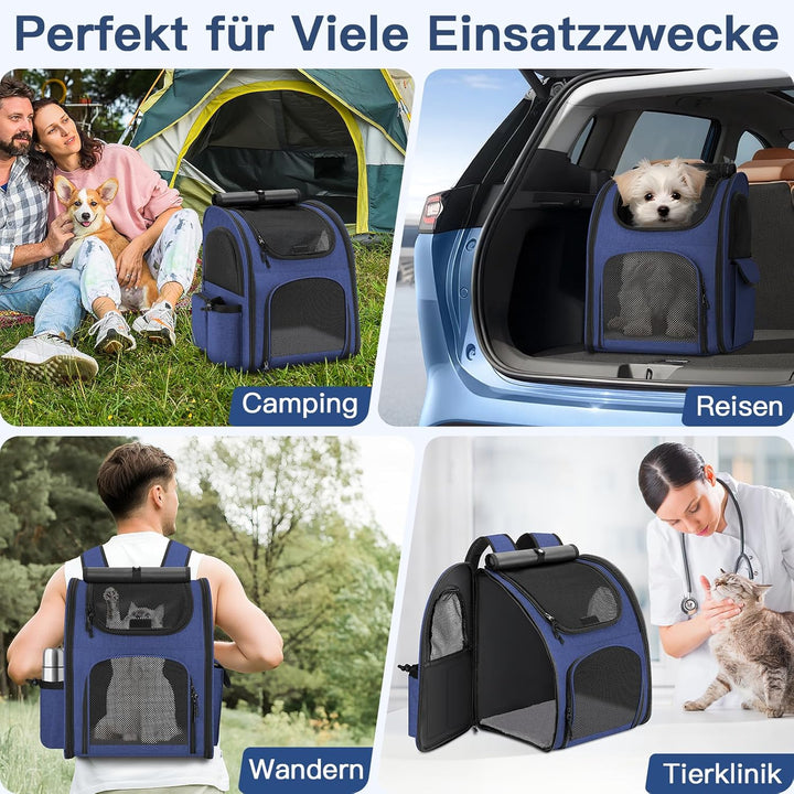 Hunderucksack bis 10kg, Haustier Rucksack mit Netzfenster, Faltbare Katzenrucksack Hunde Rucksack, A