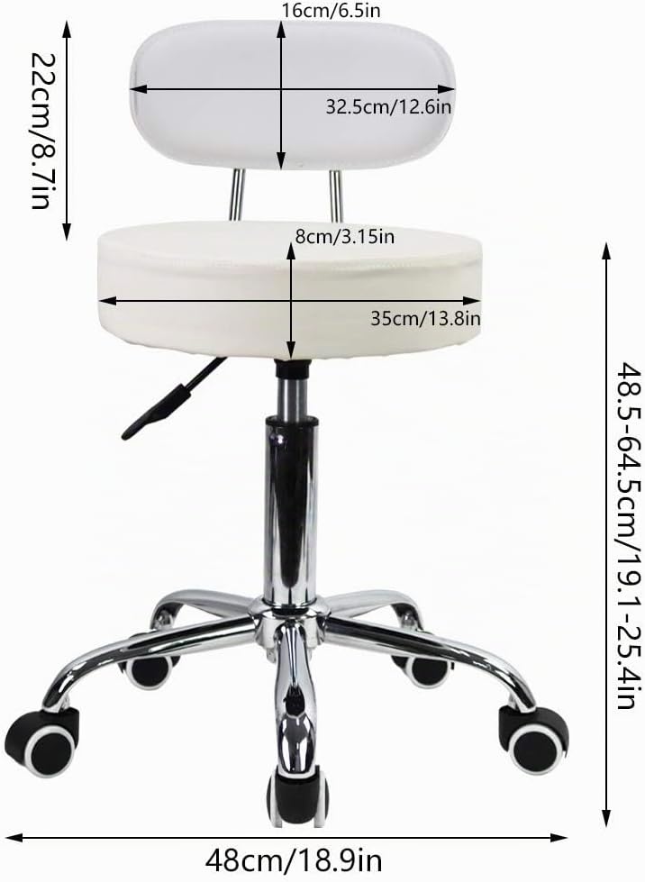 KKTONER Rollhocker mit Rückenlehne 360° drehbar Arbeitshocker höhenverstellbar 48-64cm für Büro Salo