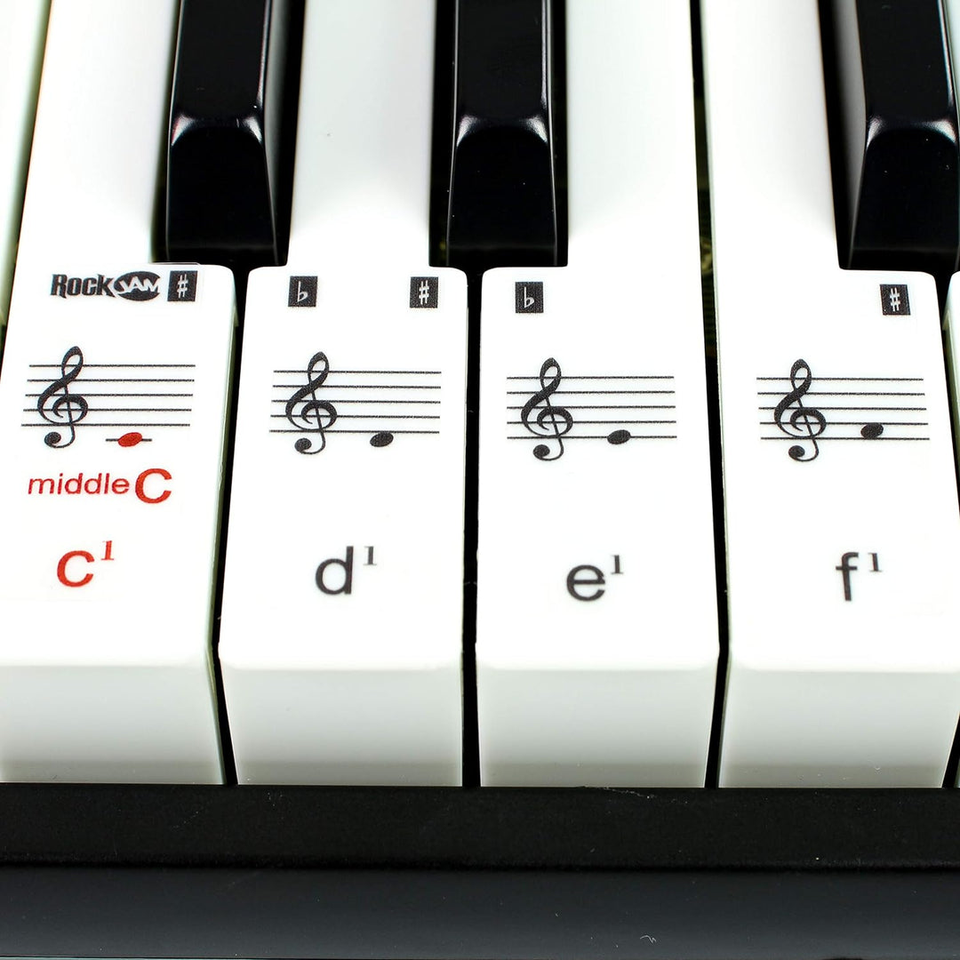 RockJam 61 Key Keyboard Piano with Pitch Bend, Power Supply, Sheet Music Stand, Piano Note Stickers