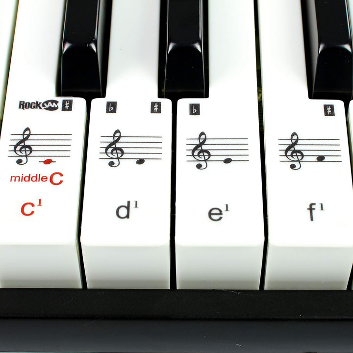 RockJam 61 Key Keyboard Piano with Pitch Bend, Power Supply, Sheet Music Stand, Piano Note Stickers
