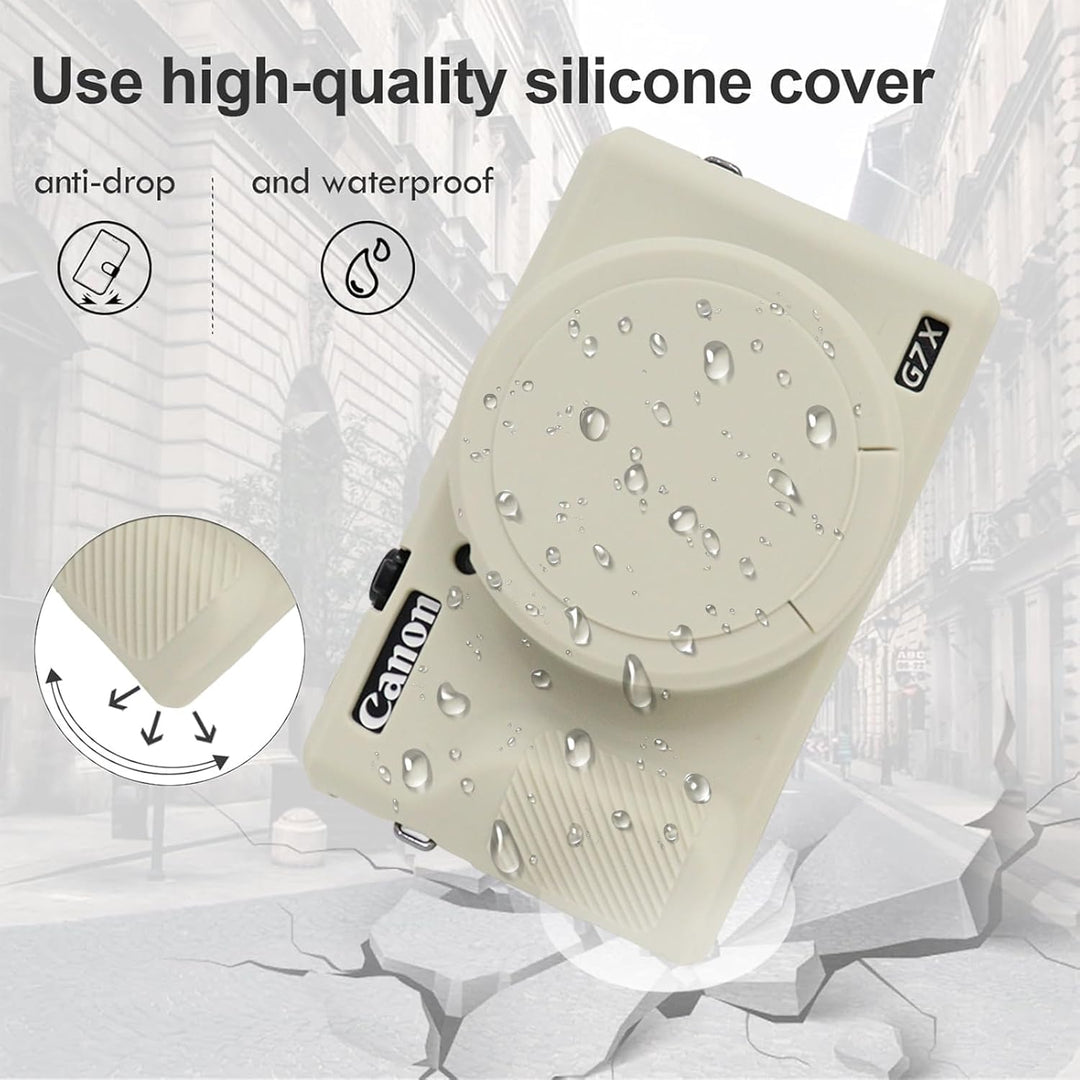 Rieibi Silikonhülle für Canon G7X Mark III Gehäuse, G7X Mark III Zubehör mit 2 Stück Displayschutz,