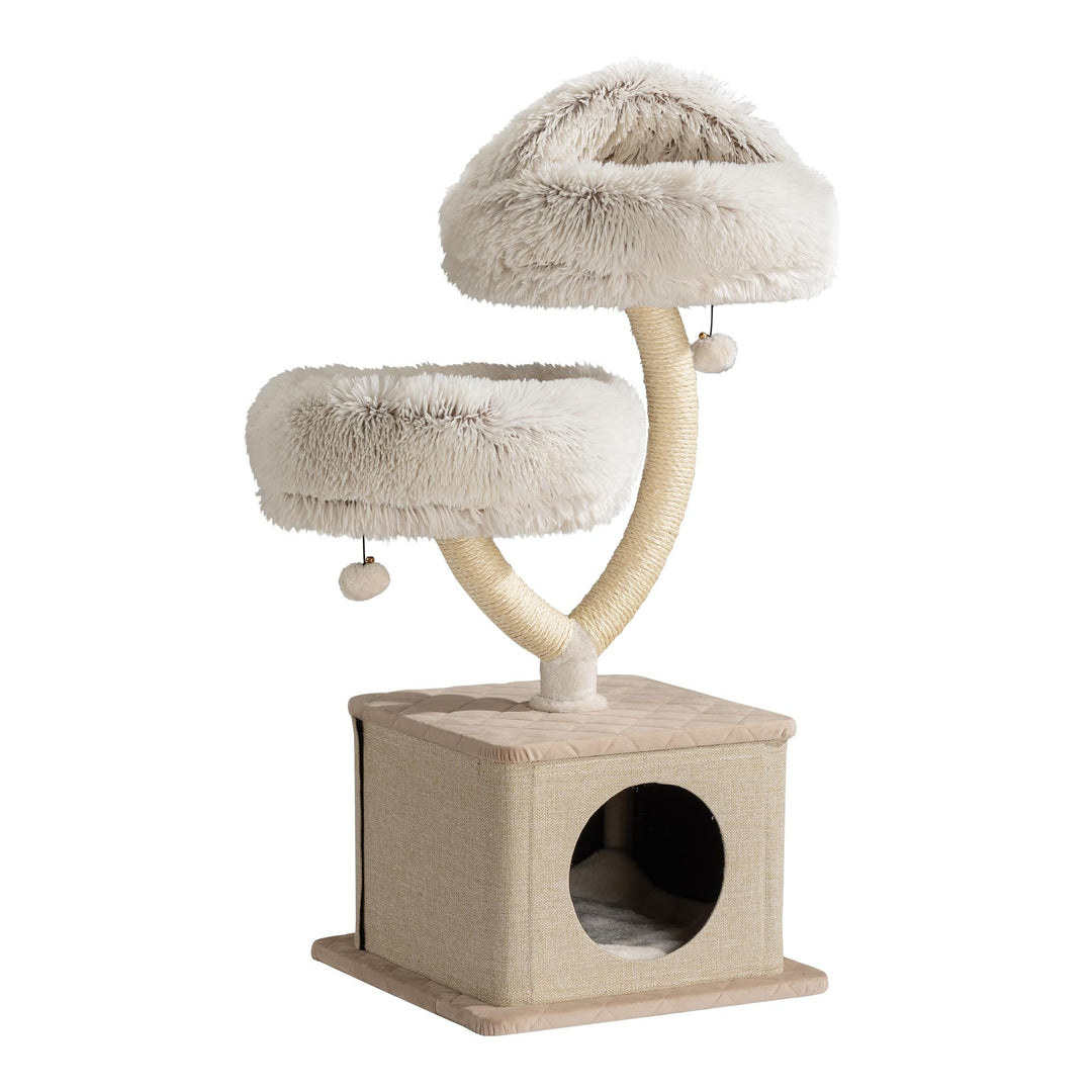 Fudajo Kratzbaum Zweigdesign mit Katzenhaus 95 cm, Designer Katzenkratzbaum mit Plüsch und Sisal, Ka