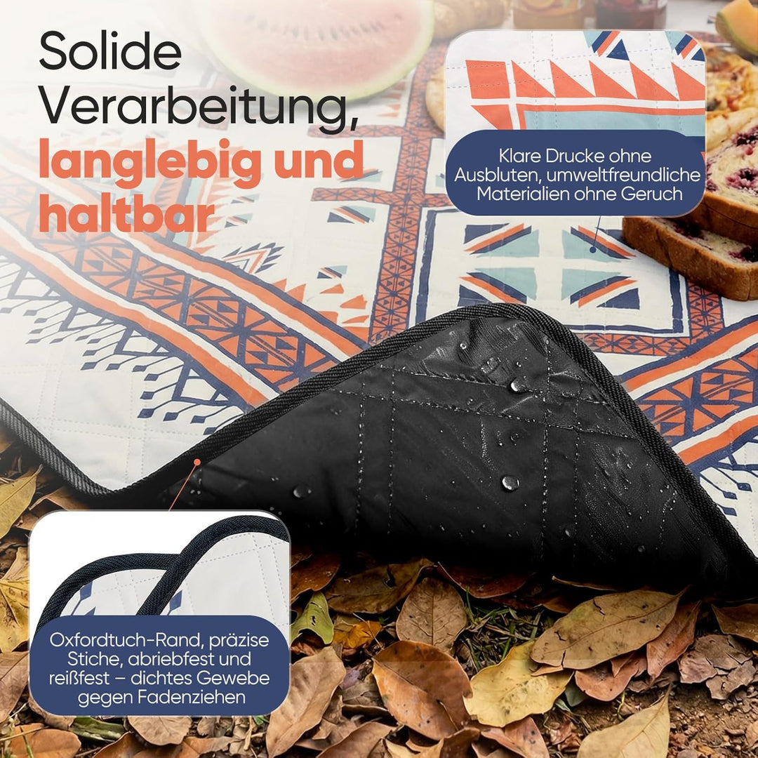 Sekey Boho Picknickdecke Wasserdicht 200x200 cm, Stranddecke Sandfrei | Gepolstert, Dreischichtige S