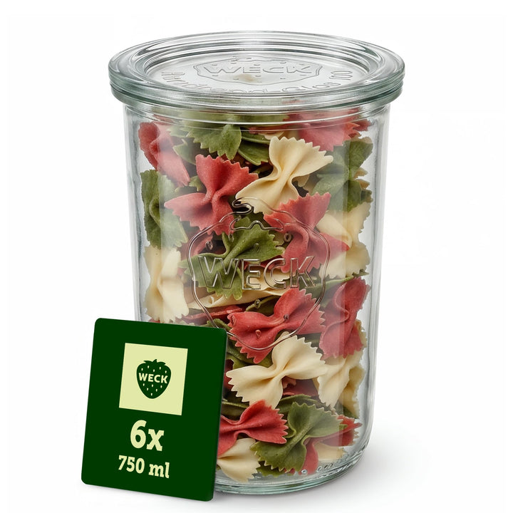 Weck Gläser 900ml – 6er Set mit Deckeln – Sturzform – robuste, stapelbare Vorratsgläser- &amp; Einweckgl