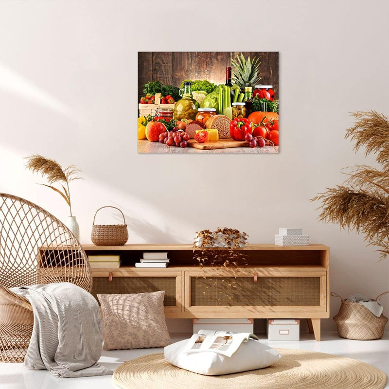 Bilder auf Leinwand Lebensmittel Gemüse Brokkoli Fleisch Leinwandbild 70x50cm Wandbilder Dekoration