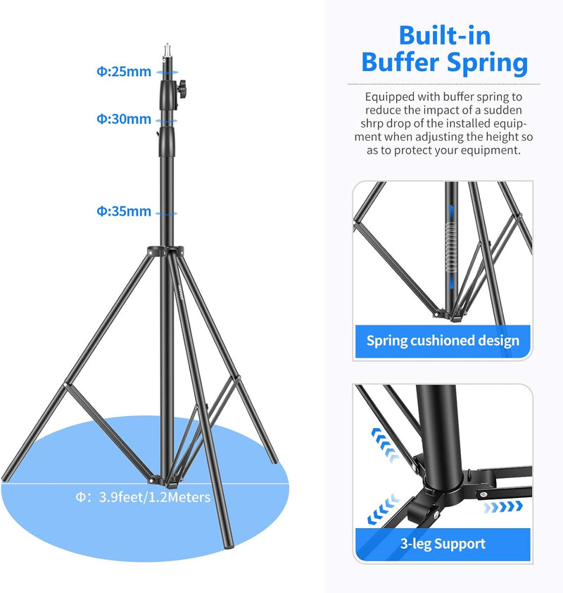 NEEWER Hochleistungs Lichtstativ 3 Meter Verstellbarer federgepolsterter Metallfotografiestativständ