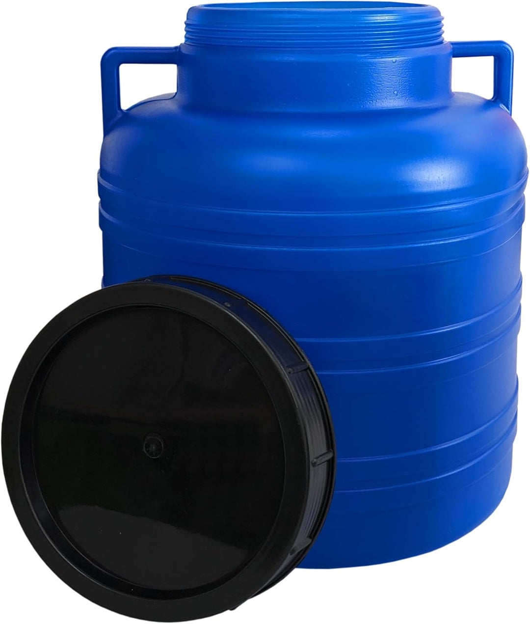 plasteo® 40 Liter Weithalsfass mit Deckel und Henkel Rund Blau, Lebensmittelecht und BPA-Frei, Futte