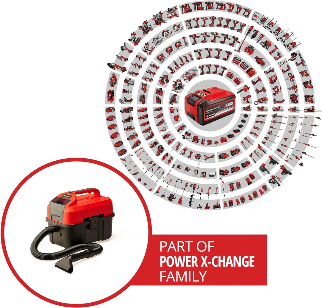 Einhell Akku-Nass-Trockensauger TE-VC 18/10 Li Power X-Change (10 Liter Tank, inkl. 2 m-Schlauch, Fu