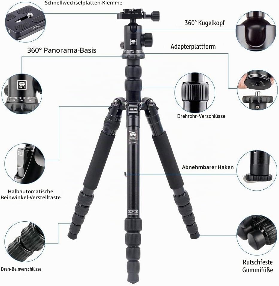 SIRUI NT-1005X/E-10 Universal Traveler Drei-/Einbeinstativ mit E-10 Kopf (Aluminium, Höhe: 148.3cm,
