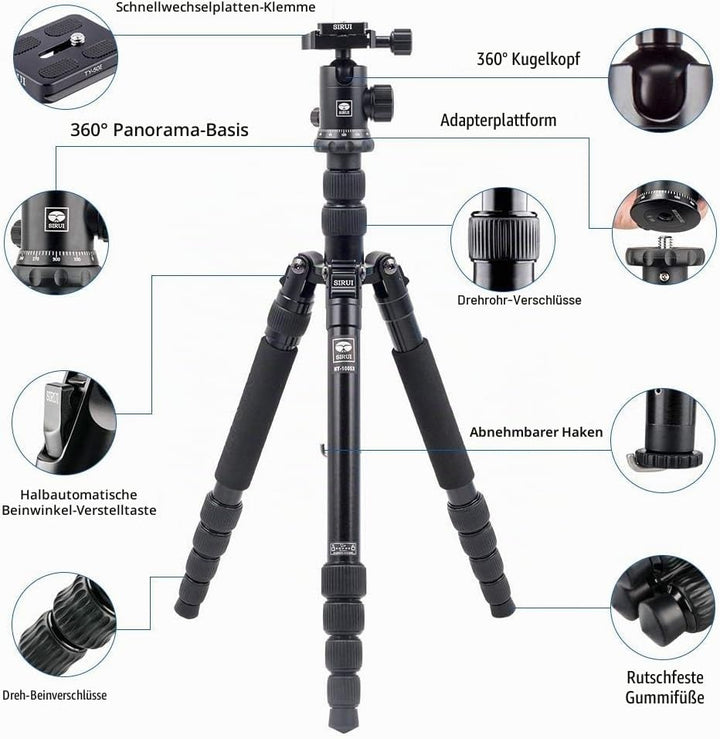 SIRUI NT-1005X/E-10 Universal Traveler Drei-/Einbeinstativ mit E-10 Kopf (Aluminium, Höhe: 148.3cm,