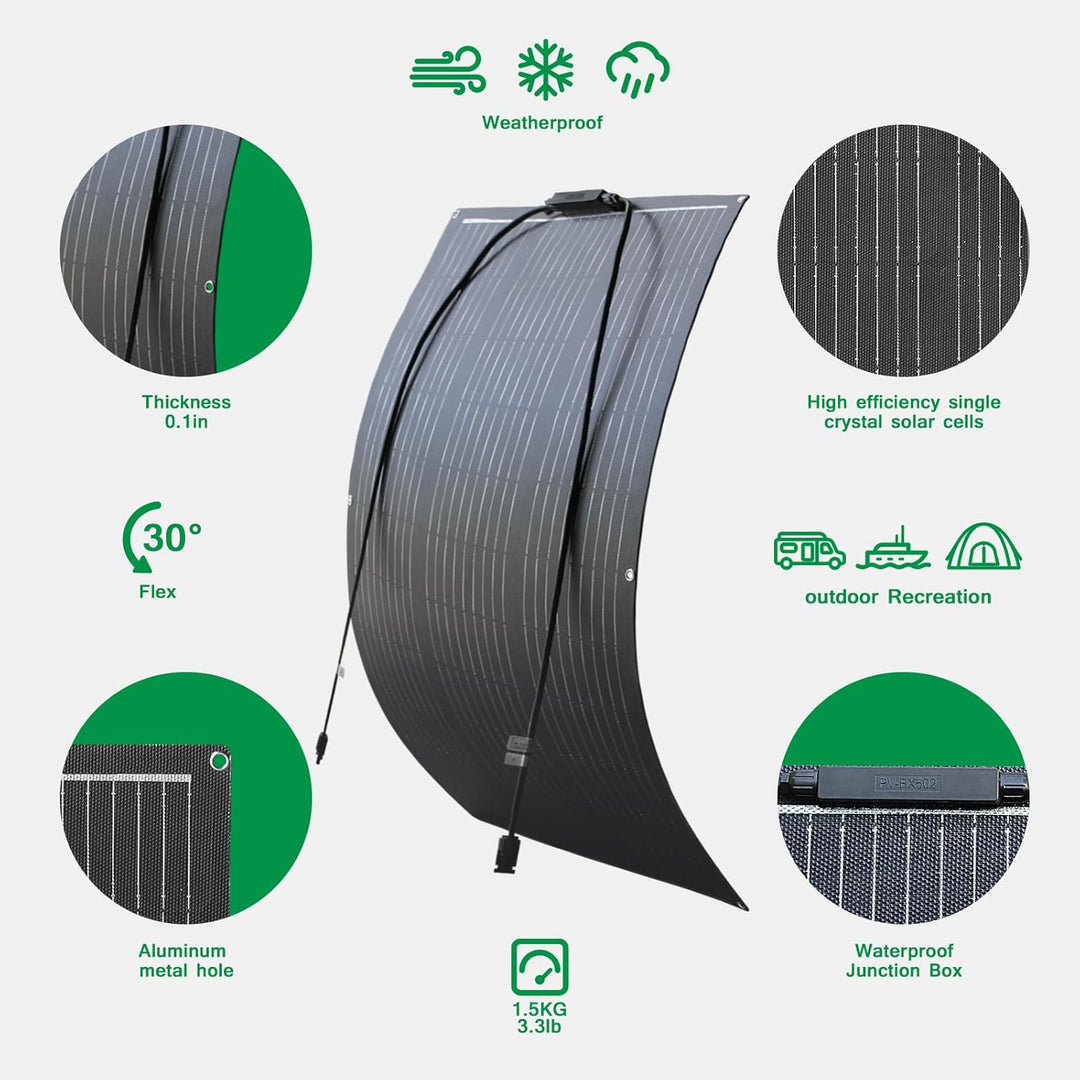 200w Solar Module Flexible Kit 2x100w 12v Solar Panel Monocrystalline for Off Grid Yacht RV Car Boat