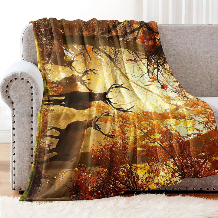 YISUMEI Decke 150x200 cm Kuscheldecken Sanft Flanell Weich Fleecedecke Bettüberwurf Hirsch im Herbst