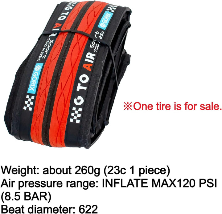 GORIX Rennradreifen 700×23C 25C 28C 32c 35c Fahrrad (Gtoair) 700×23c Black×Red(1 Tire), 700×23c Blac