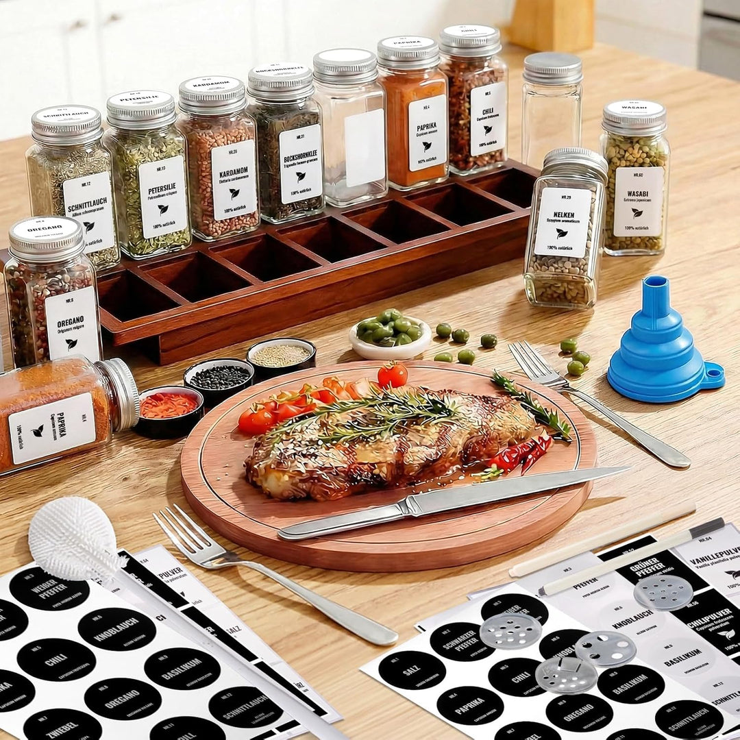 Gewürzgläser Eckig Set, 24er 120ml Gewürzdosen Glas, Gewürzbehälter Gewürzstreuer Mit Weiss Deckel,