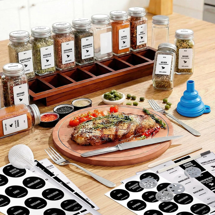 Gewürzgläser Eckig Set, 24er 120ml Gewürzdosen Glas, Gewürzbehälter Gewürzstreuer Mit Weiss Deckel,