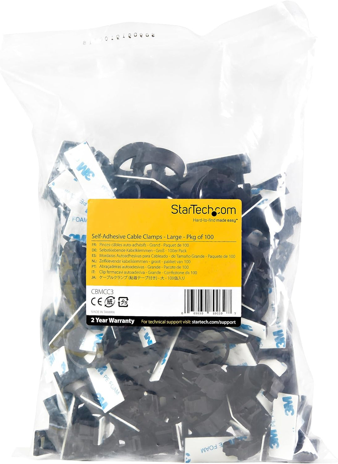 Kabel-Management-Clips, selbstklebend, Nylon, UL/94V-2, Brandschutzklassifizierung, Schwarz, 100 Stü