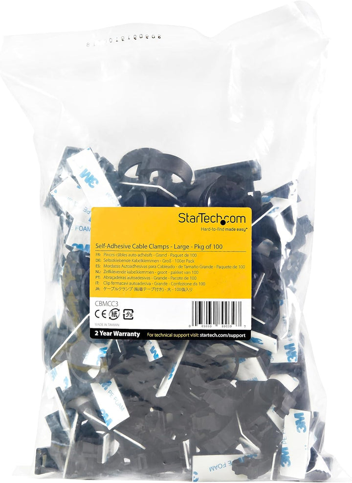 Kabel-Management-Clips, selbstklebend, Nylon, UL/94V-2, Brandschutzklassifizierung, Schwarz, 100 Stü
