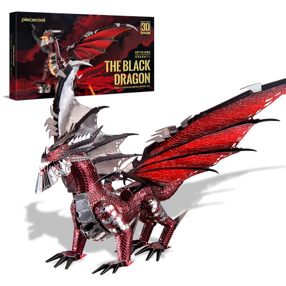 Piececool 3D-Metallmodellbausätze, schwarzer Drachenkönig, Bastel-3D-Puzzles für Erwachsene, Denkspo
