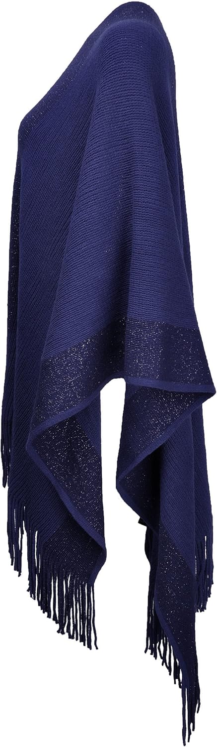 ZLYC Damen Weiche Schlichte Poncho Capes Retro Cardigans Pullover Navy, Navy